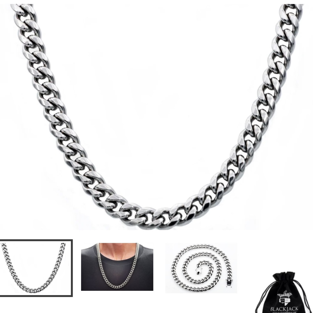 Mens 10mm Stainless Steel Cuban Link Chain
Necklace With Box Clasp